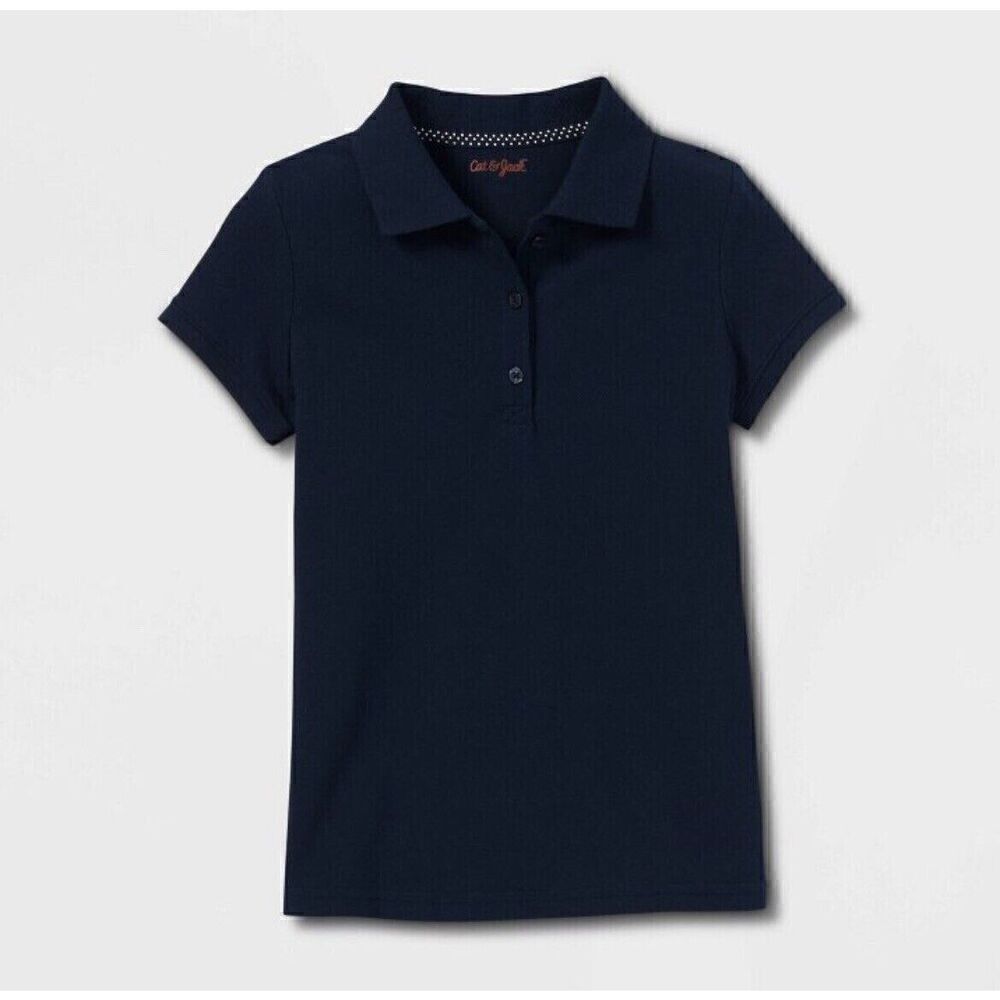 Cat & Jack Girls Uniform S 6/7  Navy Blue Short Sleeve Polo Shirt